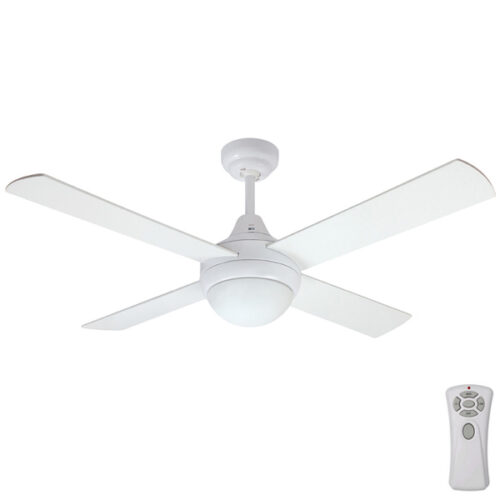 Mercator Glendale Ceiling Fan With Light And Remote In White 48 - Mercator 120cm Brushed Chrome Glendale Ceiling Fan With Light And Remote
