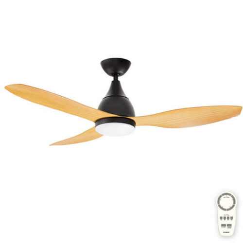 Vantage Dc Ceiling Fan With Led Light Remote By Martec Matte Black With Bamboo Blades 52