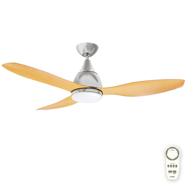 Vantage Dc Ceiling Fan With Led Light Remote By Martec Brushed Nickel With Bamboo Blades 52