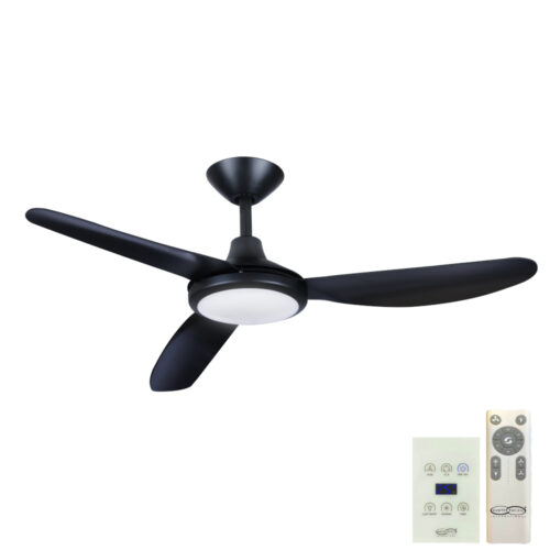 Polar V2 DC Ceiling Fan by Hunter Pacific with LED Light and Wall Control - Matt Black 56"
