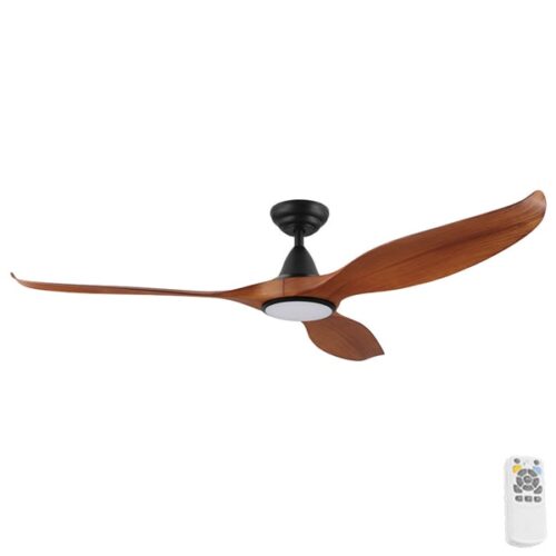 noosa dc ceiling fan with cct led light black and teak 60"