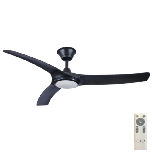 Aqua V2 IP66 DC Ceiling Fan by Hunter Pacific with LED Light - Black 52"
