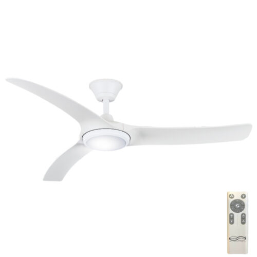 Aqua V2 IP66 DC Ceiling Fan by Hunter Pacific with LED Light - White 52"