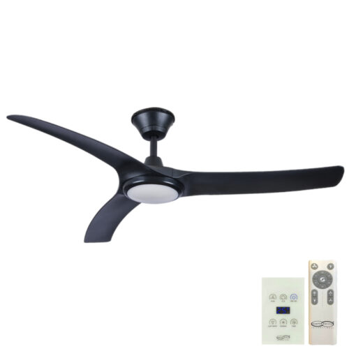 Aqua V2 IP66 DC Ceiling Fan by Hunter Pacific with LED Light and Wall Control - Black 52"