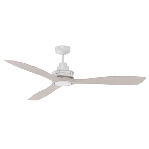 Clarence AC Ceiling Fan by Mercator - White with Light Timber-style Blades 56"