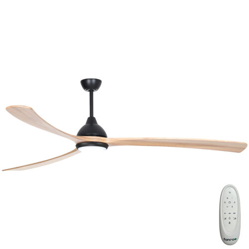Fanco Sanctuary DC Ceiling Fan with CCT LED Light & Remote - Black with Natural Timber Blades 86" - main