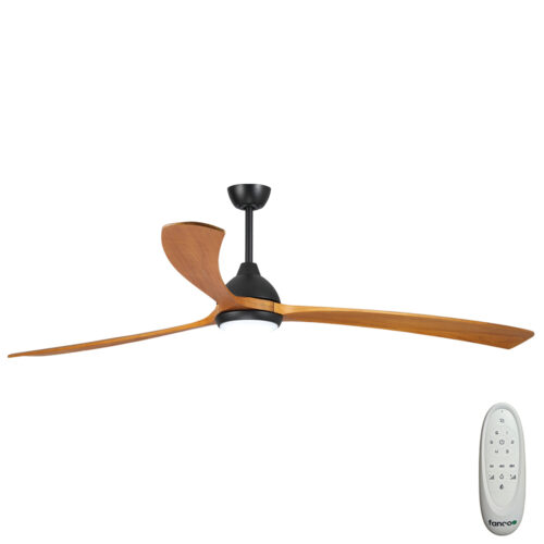 Fanco Sanctuary DC Ceiling Fan with CCT LED Light & Remote - Black with Teak Timber Blades 86" - main