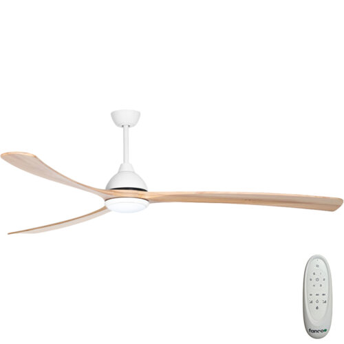 Fanco Sanctuary DC Ceiling Fan with CCT LED Light & Remote - White with Natural Timber Blades 86" - main