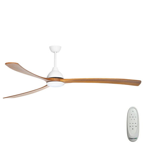 Fanco Sanctuary DC Ceiling Fan with CCT LED Light & Remote - White with Teak Timber Blades 86" - main