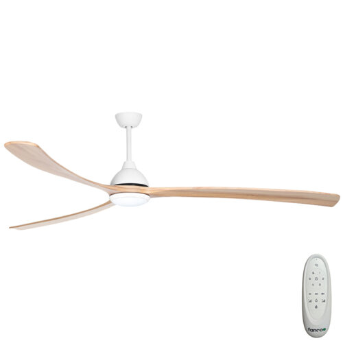 Fanco Sanctuary DC Ceiling Fan with CCT LED Light & Remote - White with Natural Timber Blades 92" - main