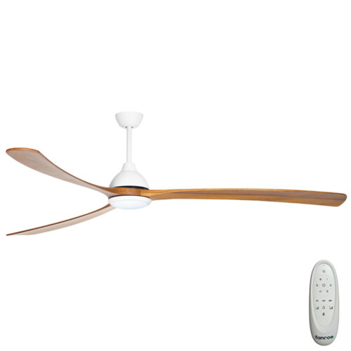 Fanco Sanctuary DC Ceiling Fan with CCT LED Light & Remote - White with Teak Timber Blades 92"