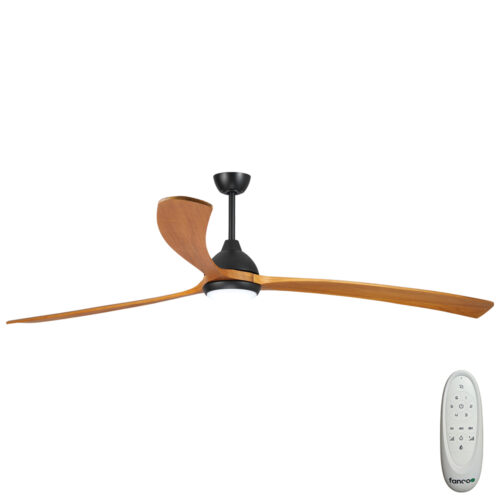 Fanco Sanctuary DC Ceiling Fan with CCT LED Light & Remote - Black with Teak Timber Blades 92" - main