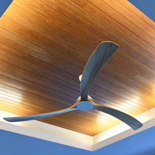 Sanctuary DC Ceiling Fan by Fanco - White with Natural Timber Blades" - insitu1