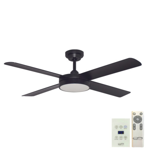 Pinnacle V2 DC Ceiling Fan by Hunter Pacific with LED Light and Wall Control - Matte Black 52"