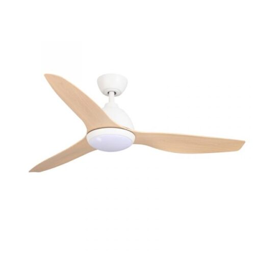 Fanco Breeze AC 52" Ceiling Fan with CCT LED Light and Wall Control in White motor and Beechwood Blades