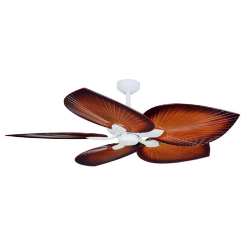 Tropicana Outdoor AC Ceiling Fan by Three Sixty – Matte White with Palm Brown Blades 54″