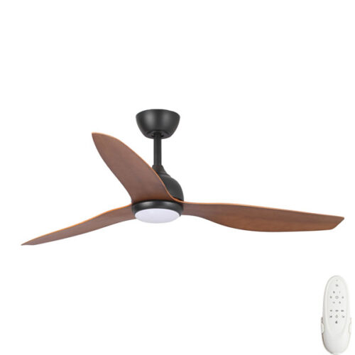 Fanco Eco Style DC Ceiling Fan with CCT LED Light and Remote in Black motor and Koa Blades