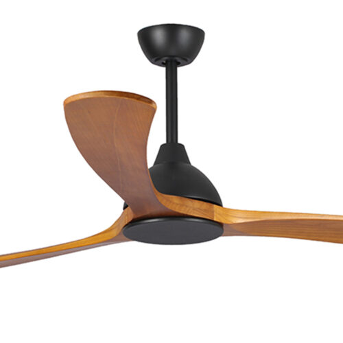 Sanctuary DC Ceiling Fan by Fanco - Black with Teak Timber Blades 70" - close up