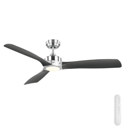 Minota Ikuü SMART DC Ceiling Fan by Mercator with LED Light - Brushed Chrome with Black Blades 52"