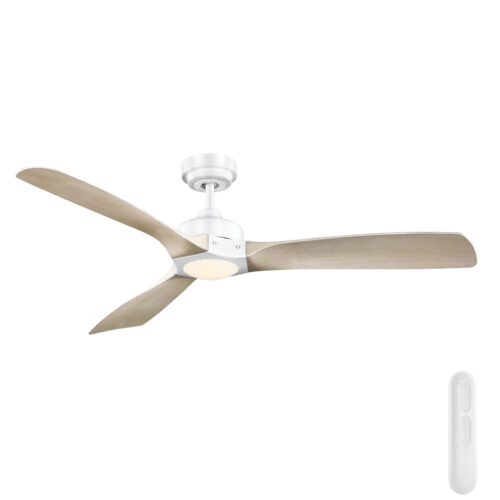 Minota Ikuü SMART DC Ceiling Fan by Mercator with LED Light - White with Light Timber-style Blades 52"