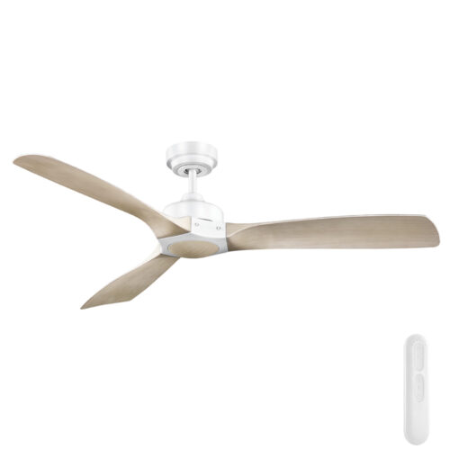 Minota Ikuü SMART DC Ceiling Fan by Mercator - White with Light Timber-style Blades 52"