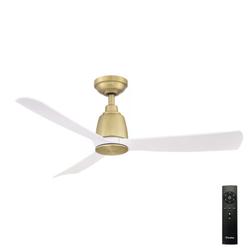 Three Sixty Kute DC Ceiling Fan with Remote in Satin Brass with White 44-inch