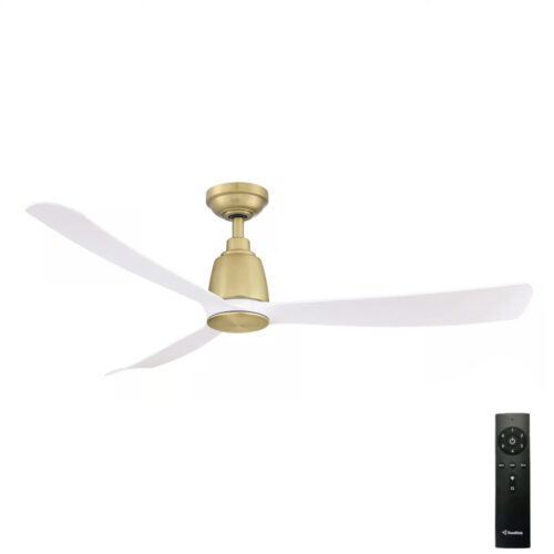 Three Sixty Kute DC Ceiling Fan with Remote in Satin Brass with White 52-inch