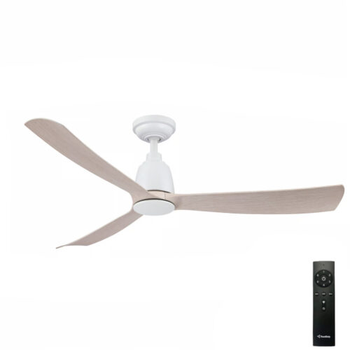 Three Sixty Kute DC Ceiling Fan with Remote in White with Washed Oak 52-inch