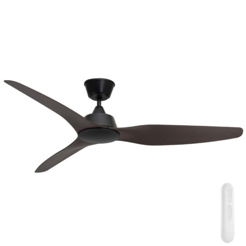 Guardian IP55 DC Ceiling Fan by Mercator - Black with Dark Timber-style Blades 56"