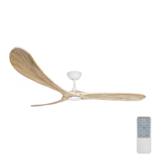 Timbr DC Ceiling Fan by Three Sixty with LED Light - Matte White with Weathered Oak Blades 72"