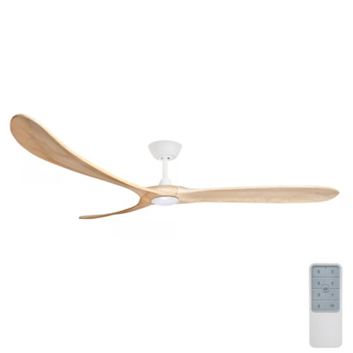 Timbr DC Ceiling Fan by Three Sixty with LED Light - Matte White with Natural Blades 72"