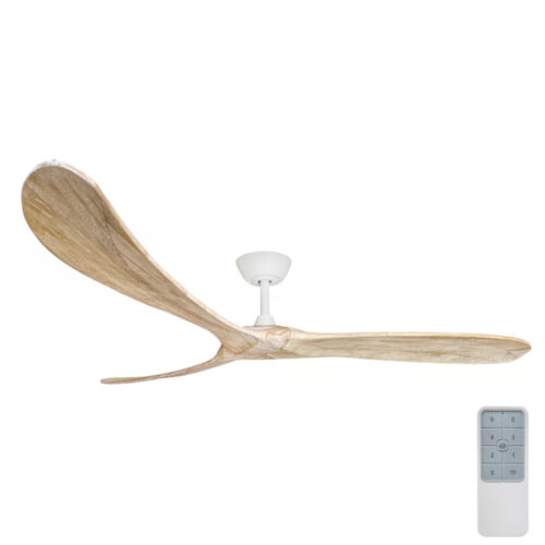 Timbr DC Ceiling Fan by Three Sixty with Remote - White with Weathered Oak Blades 72"