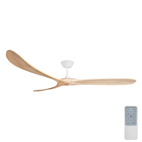 Timbr DC Ceiling Fan by Three Sixty with Remote - Matte White with Natural Blades 72"