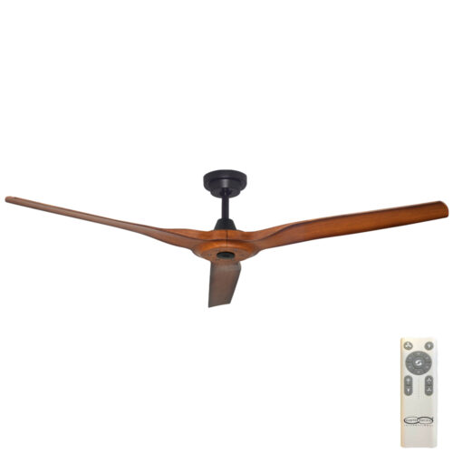 Radical 3 DC Ceiling Fan by Hunter Pacific - Matte Black with Koa Blades 60"