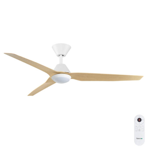 Infinity-ID Fanco 54" Ceiling Fan with LED Light with Remote in White motor and Beechwood Blades