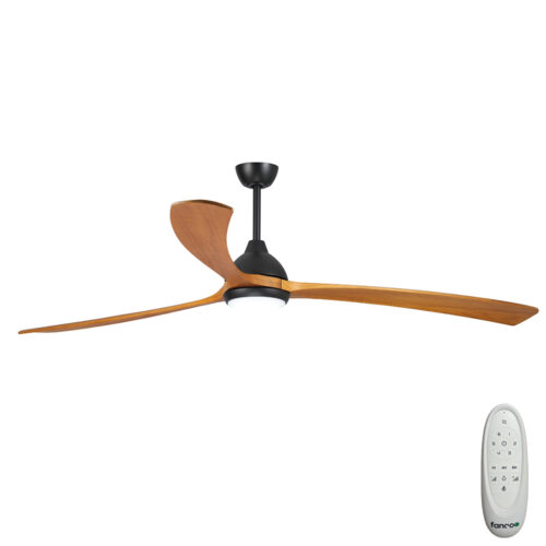 Fanco Sanctuary DC Ceiling Fan with CCT LED Light & Remote - Black with Solid Timber Teak Blades 70" - main