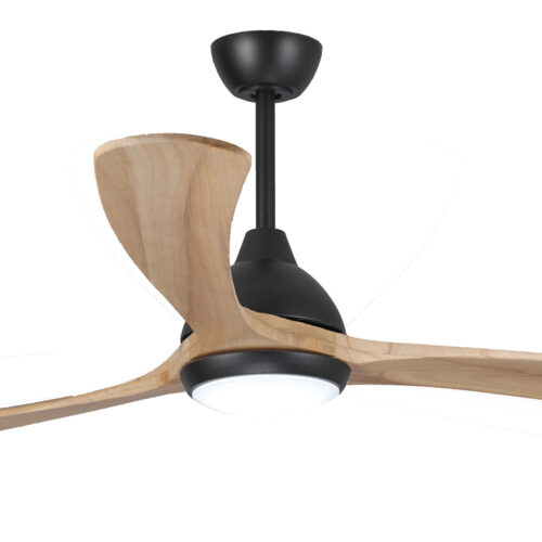 Fanco Sanctuary DC Ceiling Fan with CCT LED Light & Remote - Black with Natural Timber Blades 70" - close up