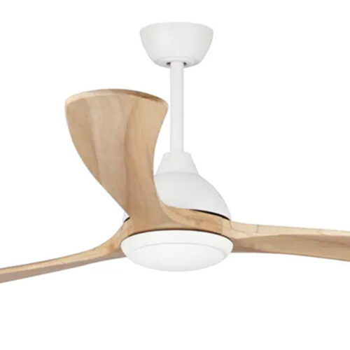 Fanco Sanctuary DC Ceiling Fan with CCT LED Light & Natural - White with Natural Timber Blades 70" - close up