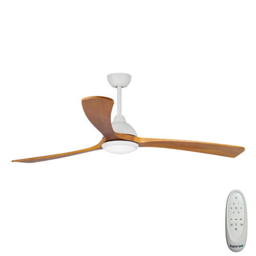 Fanco Sanctuary DC Ceiling Fan with CCT LED Light & Remote - White with Teak Timber Blades 70" - main