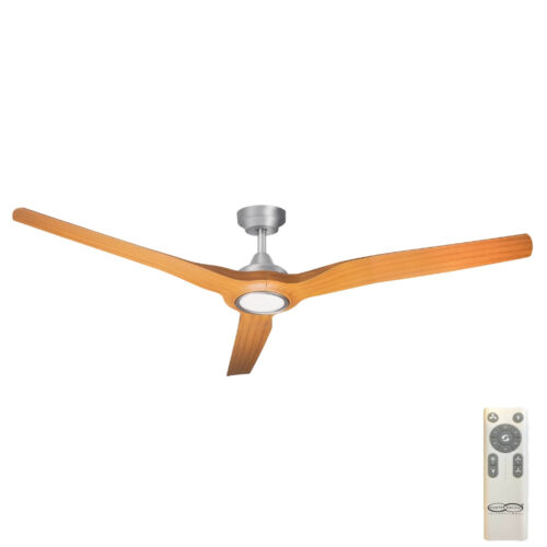 Radical 3 DC Ceiling Fan by Hunter Pacific with LED Light - Brushed Aluminium with Bamboo Blades 60"