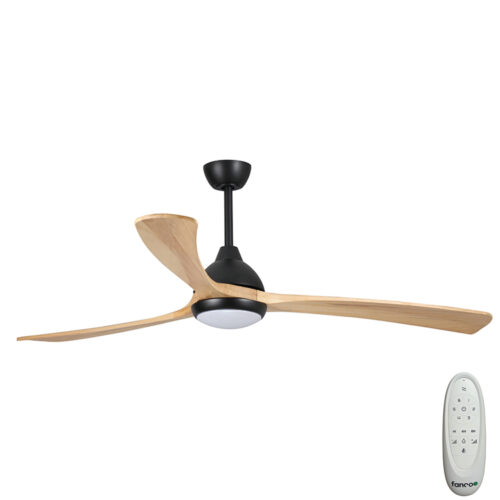 Sanctuary DC Ceiling Fan by Fanco with LED Light - Black with Natural Blades 52" - main
