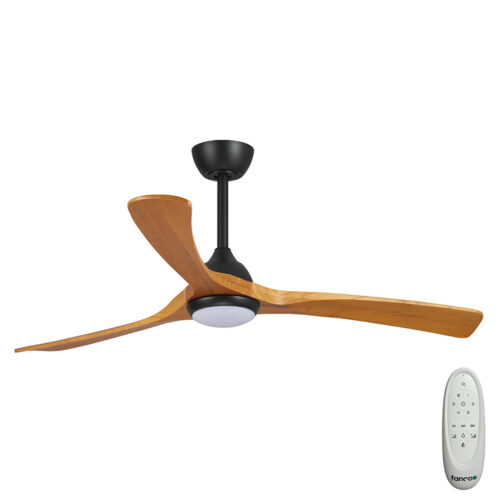Sanctuary DC Ceiling Fan by Fanco with LED Light - Black with Teak Blades 52" - main