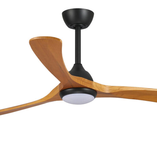 Sanctuary DC Ceiling Fan by Fanco with LED Light - Black with Teak Blades 52" - close up