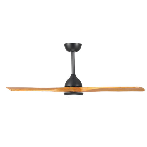 Sanctuary DC Ceiling Fan by Fanco with LED Light - Black with Teak Blades 52" - side view
