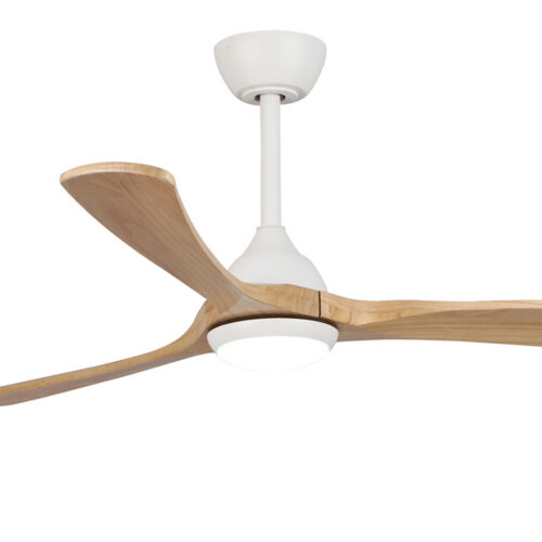 Sanctuary DC Ceiling Fan by Fanco with LED Light - White with Natural Blades 52" - close up