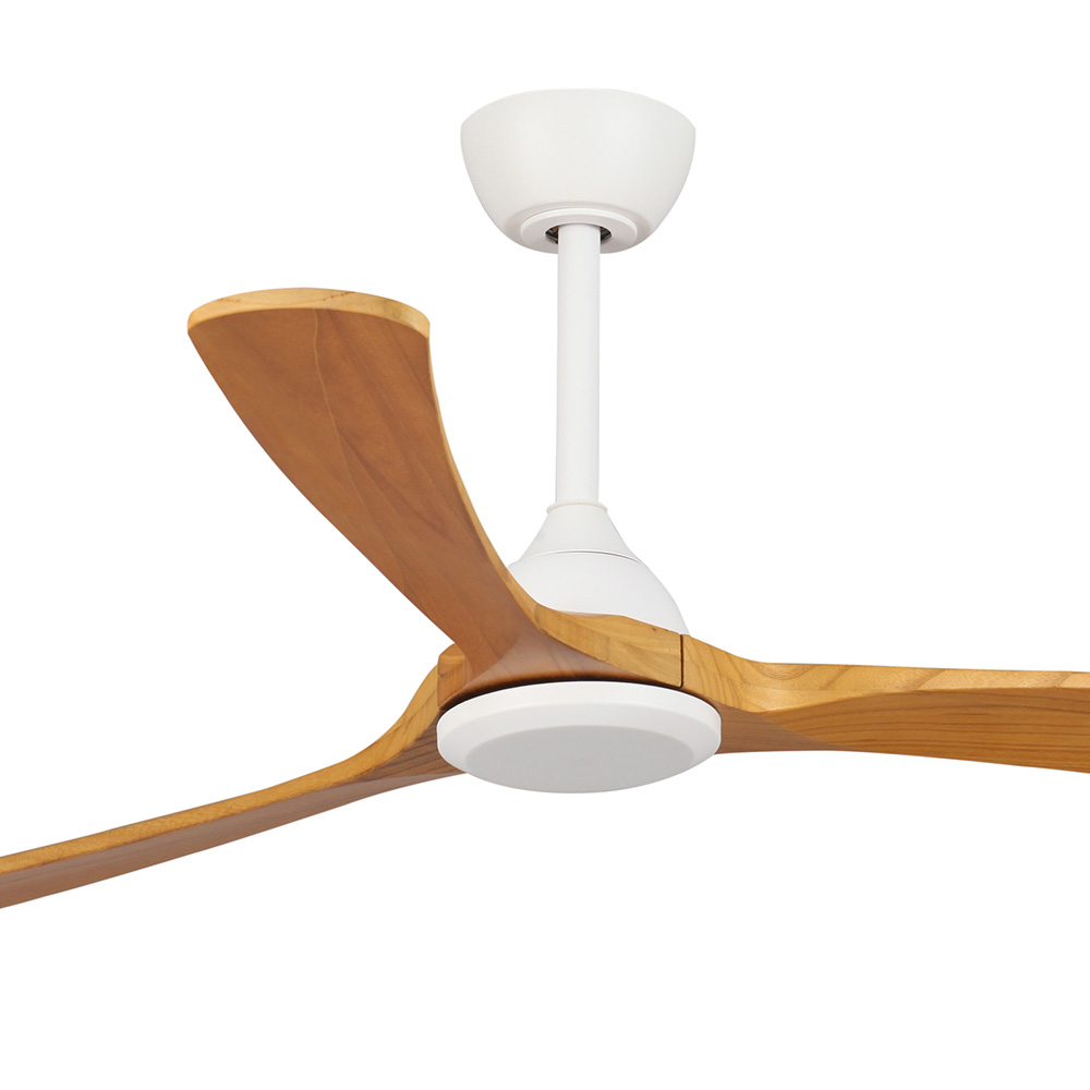 Sanctuary DC Ceiling Fan by Fanco - White with Teak Blades 52" - close up