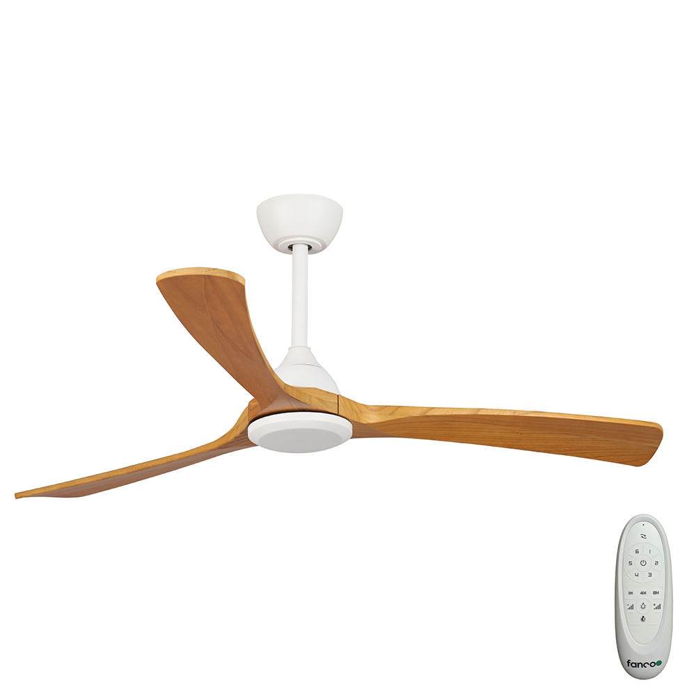 Sanctuary DC Ceiling Fan by Fanco - White with Teak Blades 52" - main