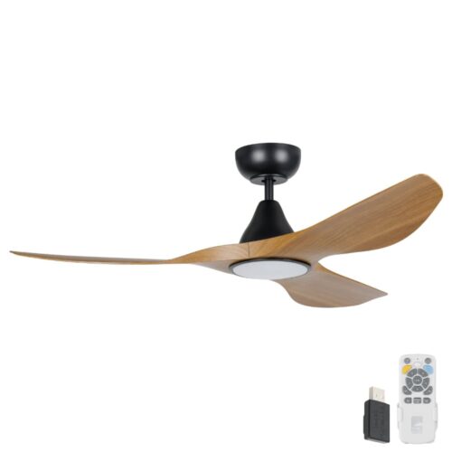 Surf SMART DC Ceiling Fan by Eglo with LED Light Black and Teak 48"