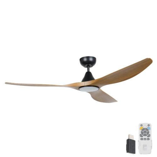Surf SMART DC Ceiling Fan by Eglo with LED Light Black and Teak 60"