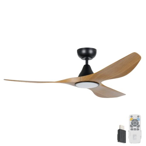 Surf SMART DC Ceiling Fan by Eglo with LED Light Black with Teak 52"